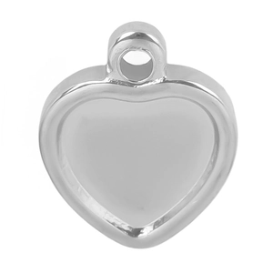 Polished 304 stainless steel heart pendant detail with silver metallic luster on white backdrop