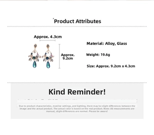 Detailed dimension guide for vintage resin crystal drop earrings with metal base