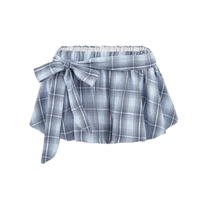 Blue plaid halter top and skirt set with large bow detail on white background