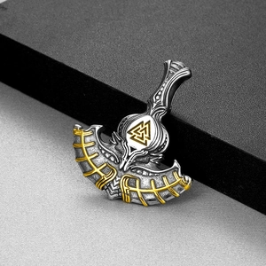 Vintage Viking Valknut Thor's axe pendant in silver and gold stainless steel finish
