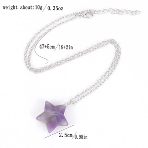 Detailed dimensions of 2.5cm amethyst star pendant necklace with chain length specs