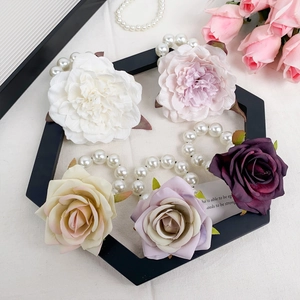 Artificial Rose Flower Hair Tie With Faux Artificial Pearl Elastic Hair Ring For Women Romantic Vacation Fairy Style Elegant Accessory