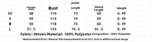 Guide des tailles détaillé pour cet ensemble chemise et pantalon en polyester