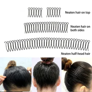 Invisible black metal hair comb set for fixing stray hair and bangs for women