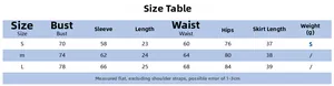 Detailed size chart for sexy bow print two-piece set including bust and waist measurements
