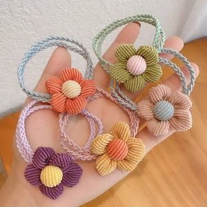 Set di 6 elastici per capelli a fiore in velluto a coste arancione rosa e verde