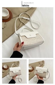 Détail de la texture en paille tressée et cuir PU blanc sur un sac à main chic