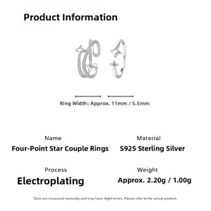 Detailed specs of S925 sterling silver four-pointed star rings with zircon inlay