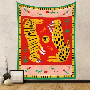 Bohemian style tapestry featuring tiger and leopard with Big Cats Don't Cry quote art