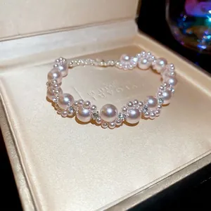 French Style Wave Imitation Artificial Pearl Bracelet For Women With Sparkling Rhinestone Accents Light Luxury Adjustable Jewelry