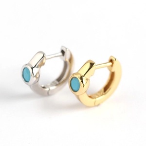 Luxury Copper Huggie Hoop Earrings With 925 Sterling Silver Earring Post Turkish Blue Rhinestone Geometric Earrings For Women