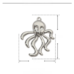 Polished stainless steel octopus charm details with dimensions 38mm height and 31mm width