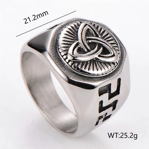 Vintage stainless steel Celtic knot ring with geometric triangle design for men