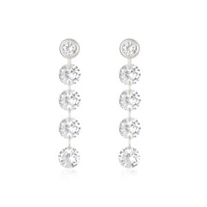 Close-up of S925 sterling silver drop earrings with five sparkling round zircon stones