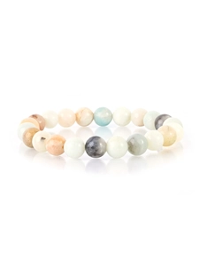 Close-up of beaded bracelet featuring multi-color natural stones with matte finish