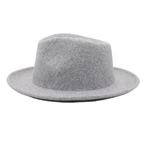 Detailed macro view of classic grey fedora hat showing premium wool felt fabric texture