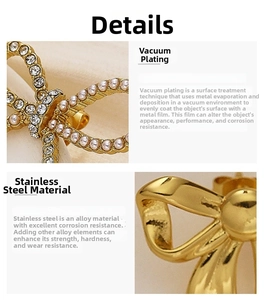 Macro detail of gold bow earring showing vacuum plating on durable stainless steel