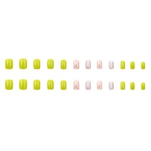 Mustard green and pink checkerboard press-on nails set with square design 24pcs