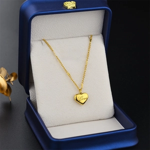 Elegant 18K gold plated titanium steel necklace with love heart pendant in a gift box