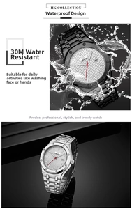 Detailed view of waterproof men's quartz watch with octagonal bezel and steel band