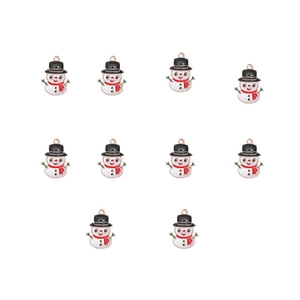 Detailed set of ten small snowman enamel charms for DIY jewelry and crafts making