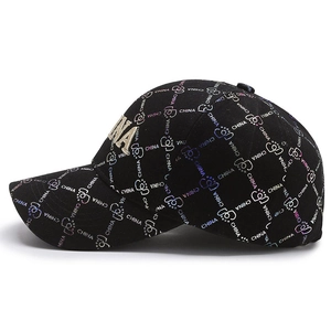 Fashionable black baseball cap with colorful CHINA print and 3D embroidery details