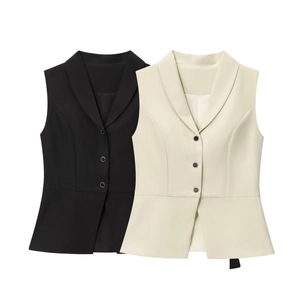Damen Anzug Weste Ärmellos Revers Schlanke Passform Geknöpft Weste Business Casual Einfarbig Polyester Büro Mode