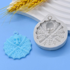 Macro shot of skull and crossbones silicone mold for Halloween DIY resin or clay crafts