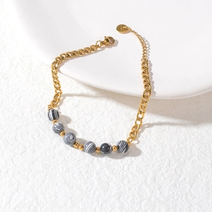 Bohemian style 18K gold-plated stainless steel bracelet with marble texture beads