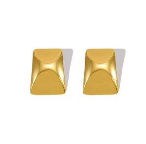 Detailed front view of 18k gold-plated stainless steel rectangular geometric stud earrings