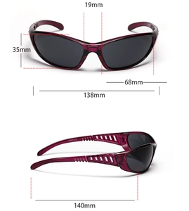 Detailed size specifications for purple Y2K futuristic sunglasses with grey lenses