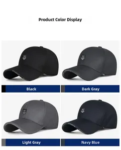 Business casual baseball caps shown in black, dark grey, light grey, and navy blue
