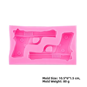 Detail view of pink silicone pistol mold with dimensions 10.5x6x1.5cm for candle making