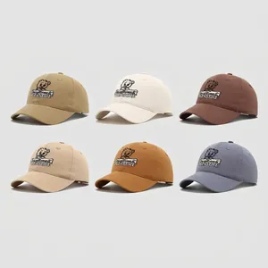 Kids cotton baseball cap with bear embroidery in six earthy tones for boys and girls