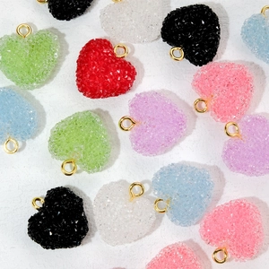 DIY colorful sugar-coated resin heart charms with gold loops for jewelry and craft making