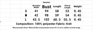 Size chart showing S to L dimensions for the plaid knitted sweater jacket with belt