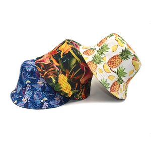 Reversible Bucket Hat Tropical Pineapple Toucan Print Sun Protection Outdoor Summer Cap For Women Men Polyester Canvas