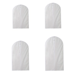 Set of 4 translucent white garment dust covers with central zippers in various sizes