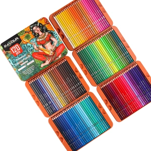 Top view of 120 vibrant professional oil-based colored pencils in a premium metal case