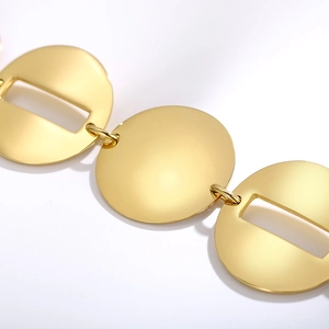 Bracciale largo in acciaio inossidabile dorato con maglie geometriche a disco