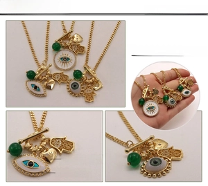 Detail of gold-plated Evil Eye necklace with heart Love pendant and AAA CZ stones