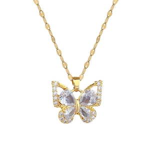 Elegant gold titanium butterfly necklace with sparkling zircon wings for luxury banquets