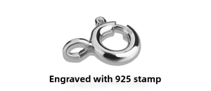 Close-up of S925 sterling silver spring ring clasp with authentic hallmark engraving