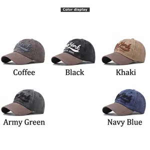 Vintage washed cotton baseball caps with New York embroidery in five assorted colors