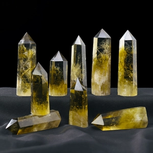 Natural Brazil citrine crystal points set on black velvet for home decor and healing