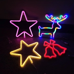 Christmas LED neon light set with star reindeer and bell designs for wall decor