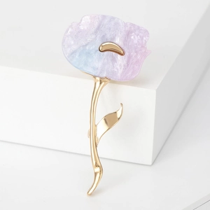 Elegant gold alloy flower brooch with blue purple gradient glitter resin petals