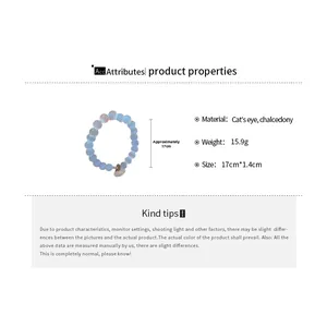 Detail view showing cat-eye stone bead bracelet dimensions of 17cm length and 1.4cm width