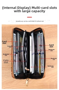 Internal view of ethnic style long zipper wallet with multi card slots and coin pocket