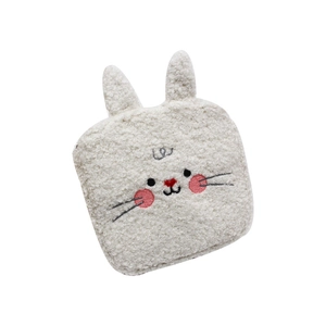 Cute cream-white plush sanitary napkin storage bag with embroidered bunny face and ears